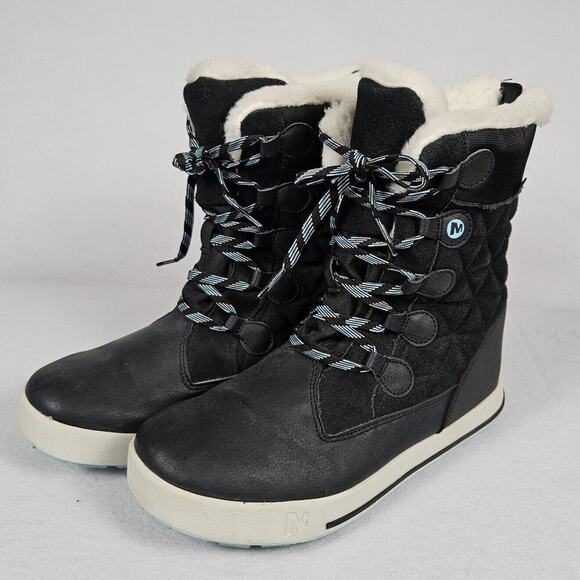 Merrell Heidi Waterproof Suede Sherpa Womens Snow Boot Winter Black 5 Size 36 - Picture 1 of 16